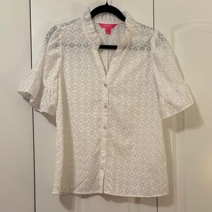 Lilly Pulitzer White Eyelet Button-Up Blouse, size 8